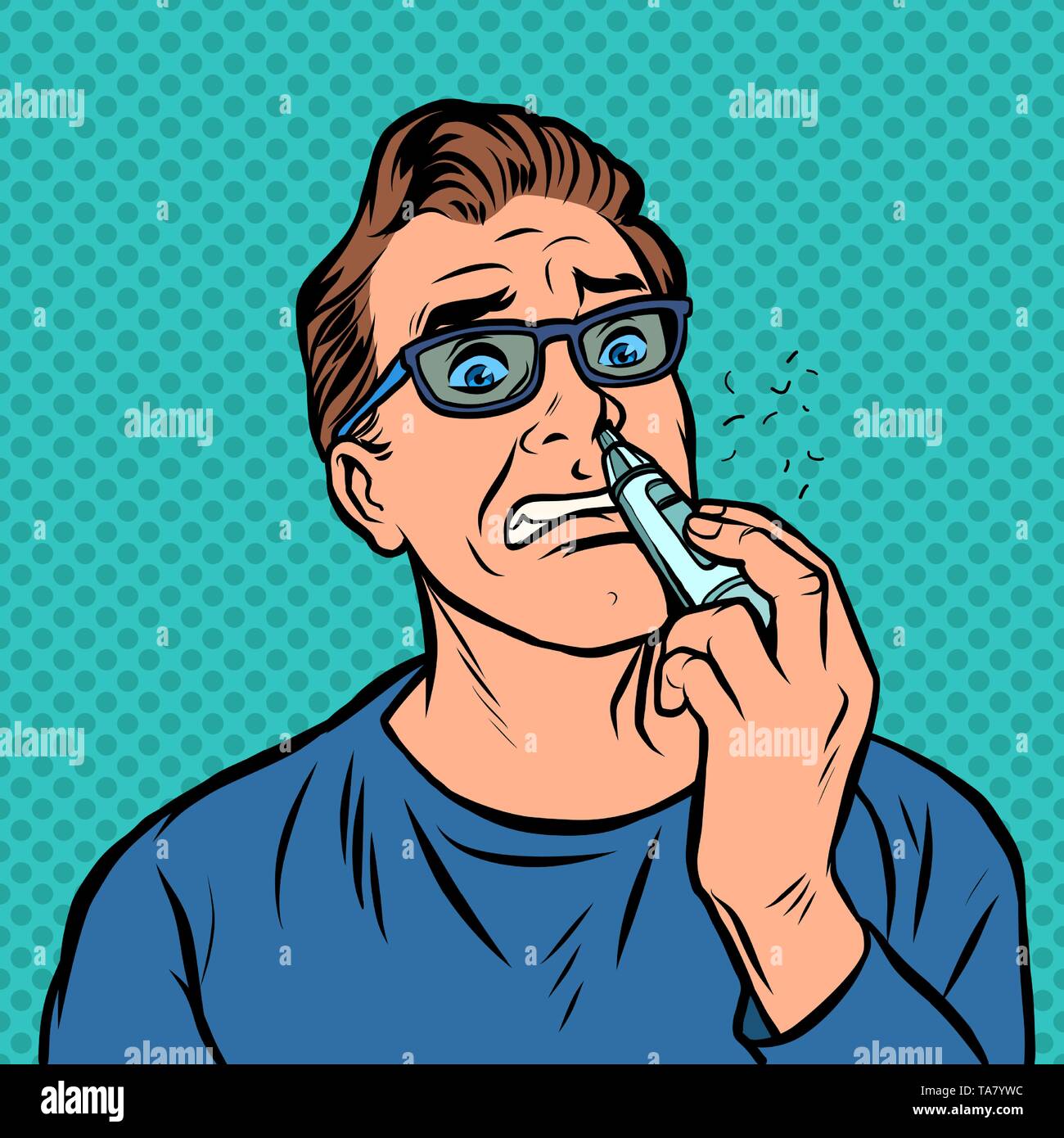 a man shaves the hair in the nose. Comic cartoon pop art retro illustration drawing Stock Vector