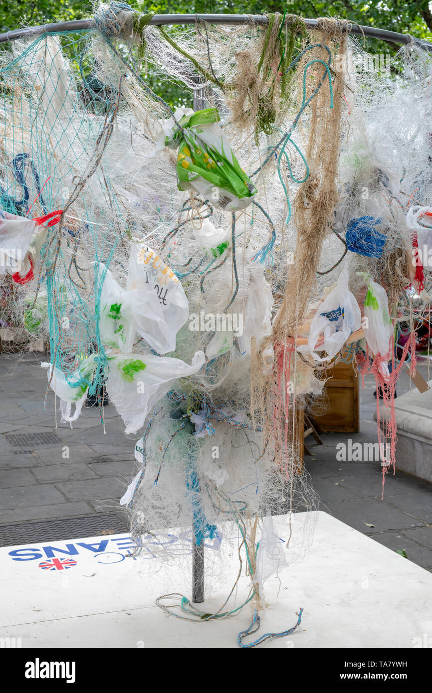 Plastic oceans display in Sloane Square for Chelsea in Bloom 2019. Chelsea, London, England Stock Photo
