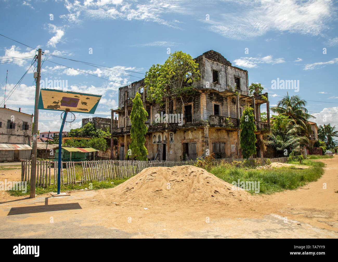 Old french colonial building formerly hotel de France in the UNESCO world heritage area, Sud-Comoé, Grand-Bassam, Ivory Coast Stock Photo