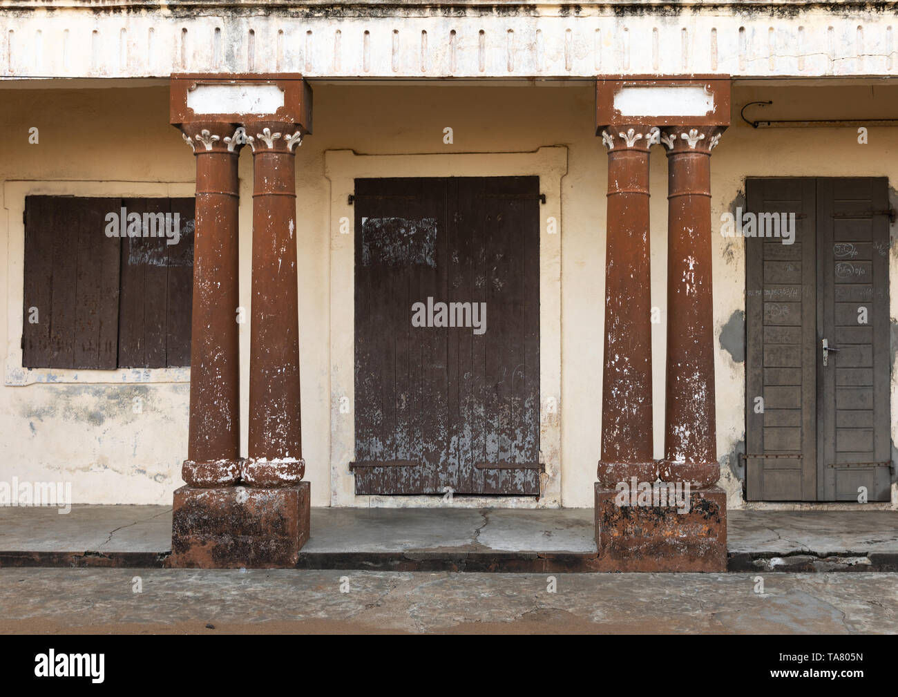 Old french colonial building in the UNESCO world heritage area, Sud-Comoé, Grand-Bassam, Ivory Coast Stock Photo