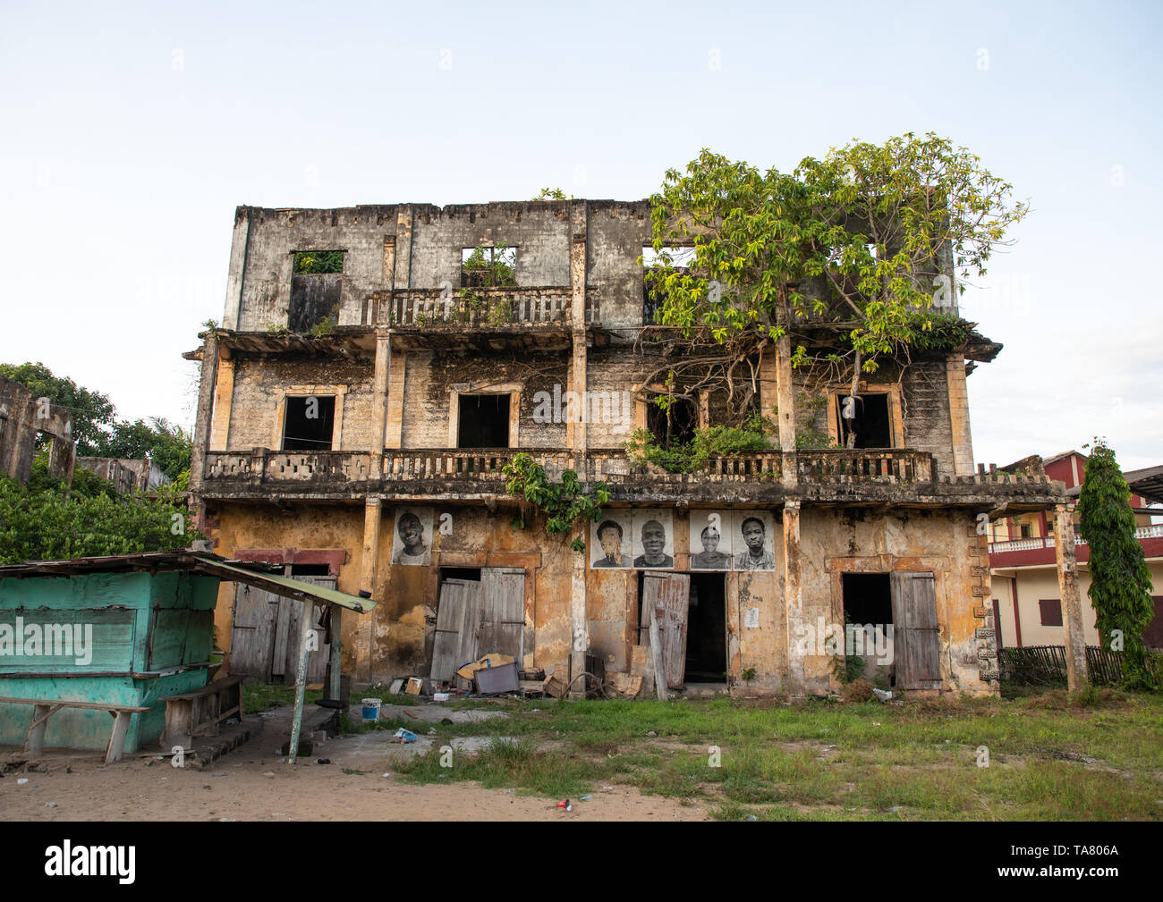Old french colonial building formerly the hotel de France in the UNESCO world heritage area, Sud-Comoé, Grand-Bassam, Ivory Coast Stock Photo