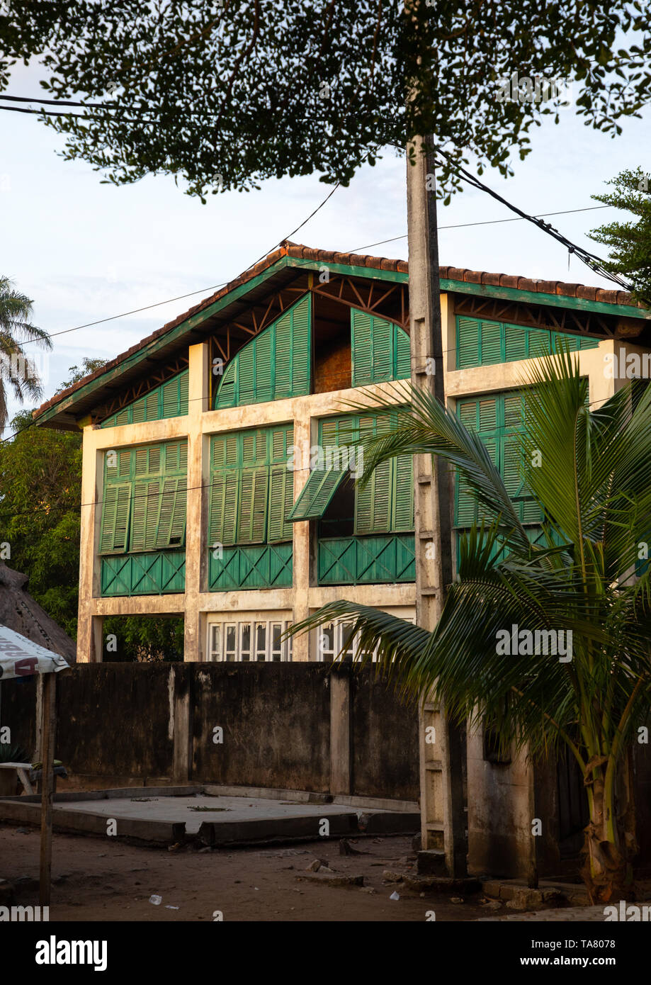 Old french colonial building formerly the customs house in the UNESCO world heritage area, Sud-Comoé, Grand-Bassam, Ivory Coast Stock Photo