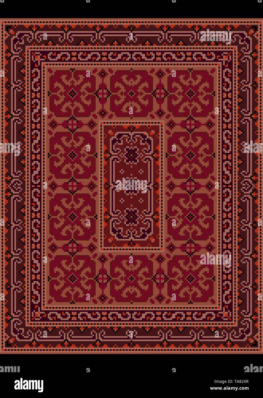 Luxurious vintage oriental carpet with ornament of burgundy and beige ...