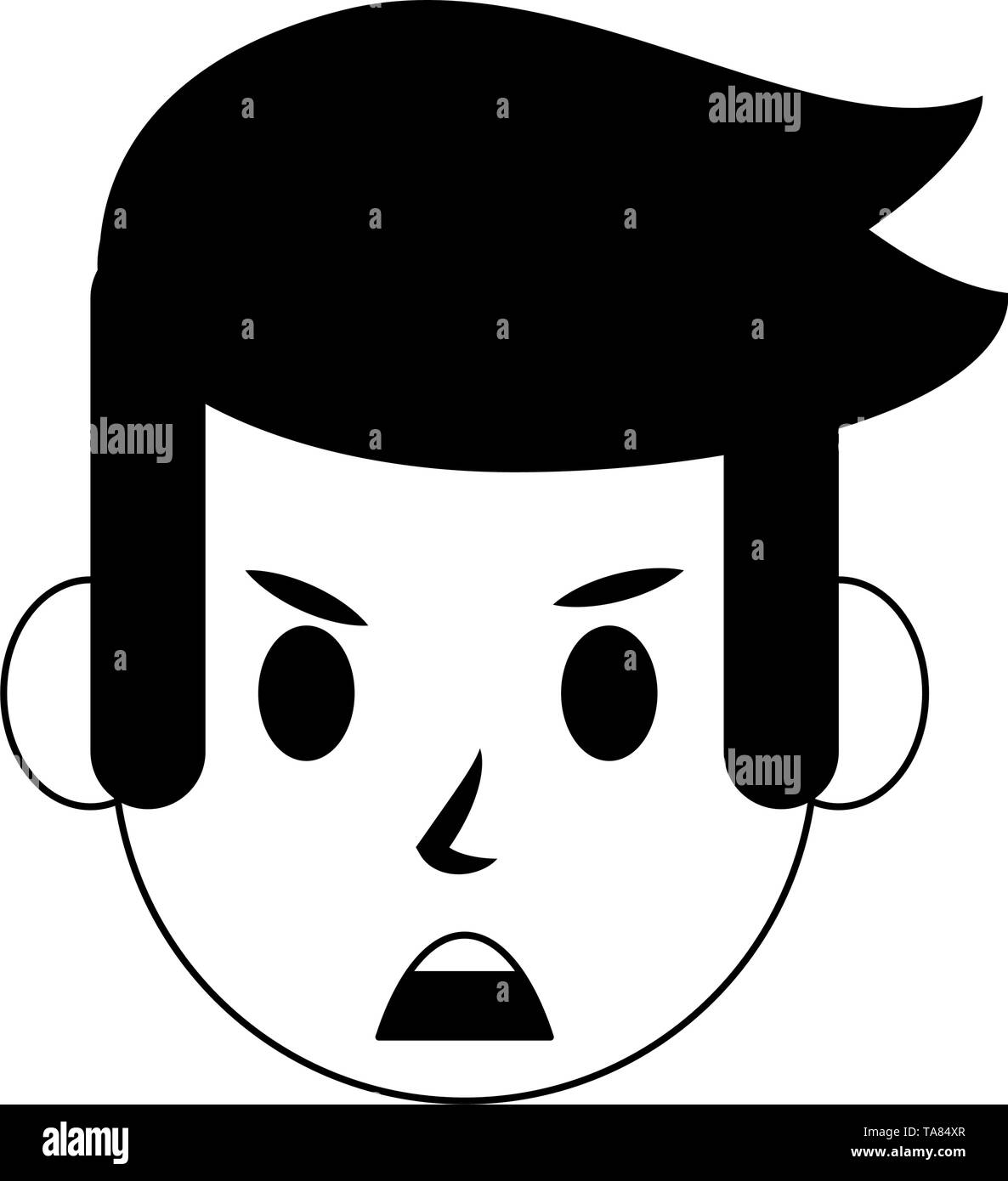 Man face character cartoon isolated in black and white Stock Vector ...