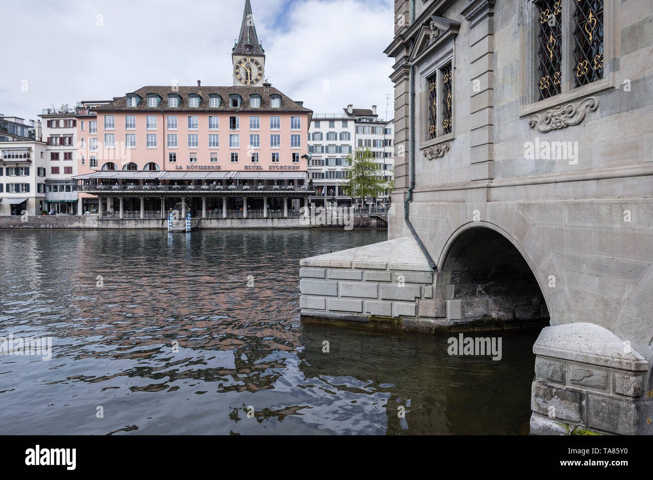 Rathaus and Limmat river, Altstadt, Zurich, Switzerland Stock Photo