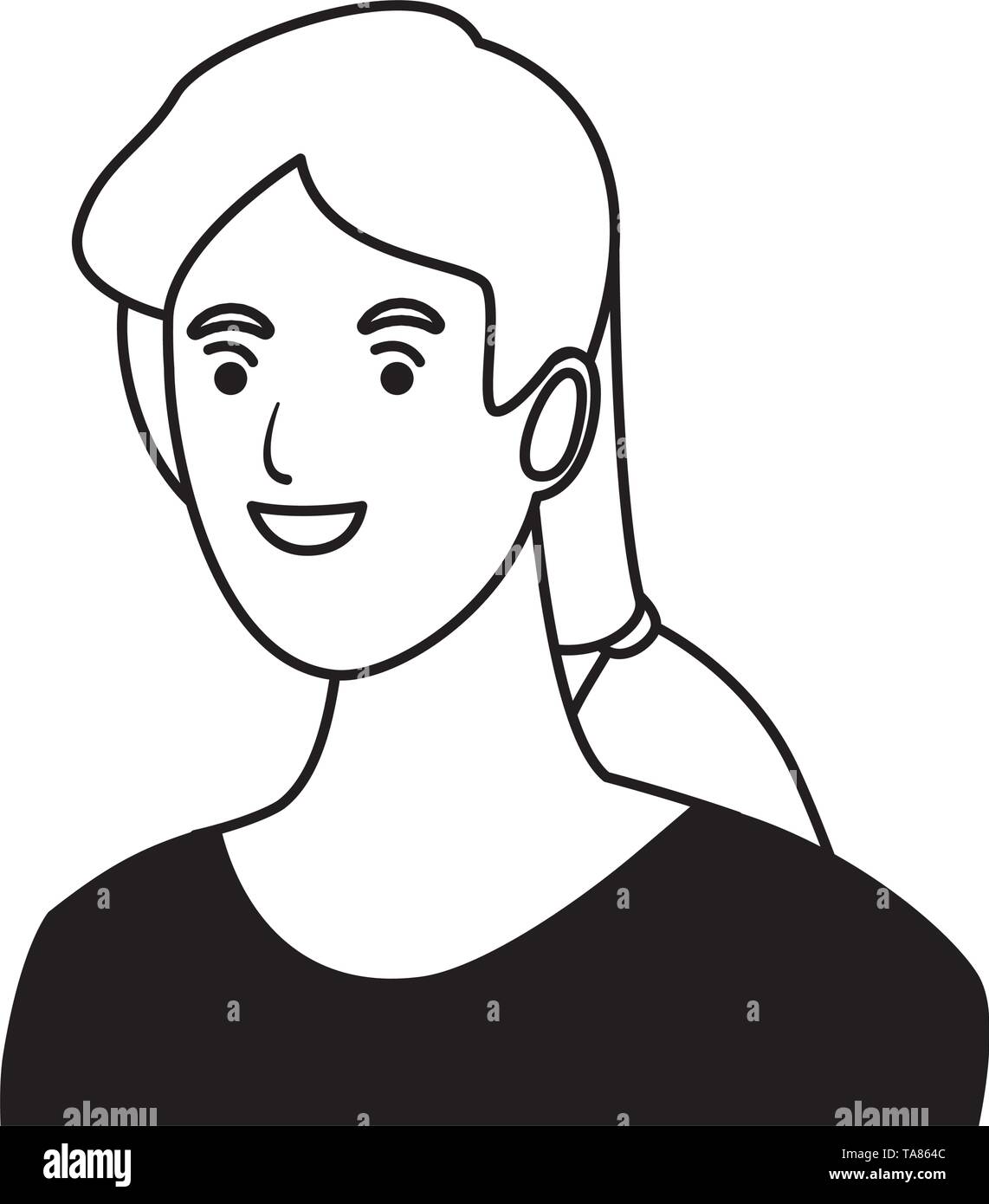 woman avatar cartoon character in black and white vector illustration ...