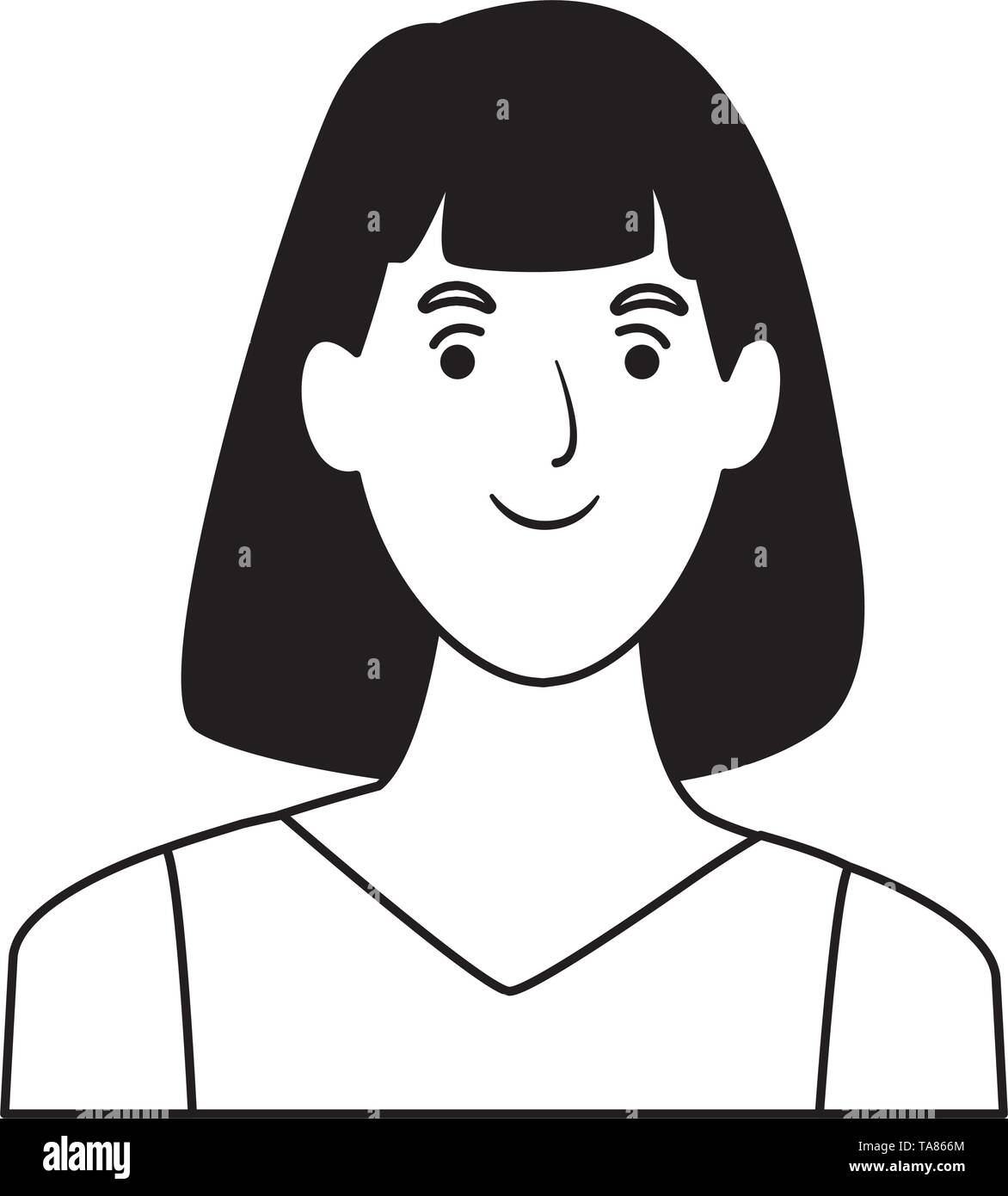 woman avatar cartoon character in black and white vector illustration ...