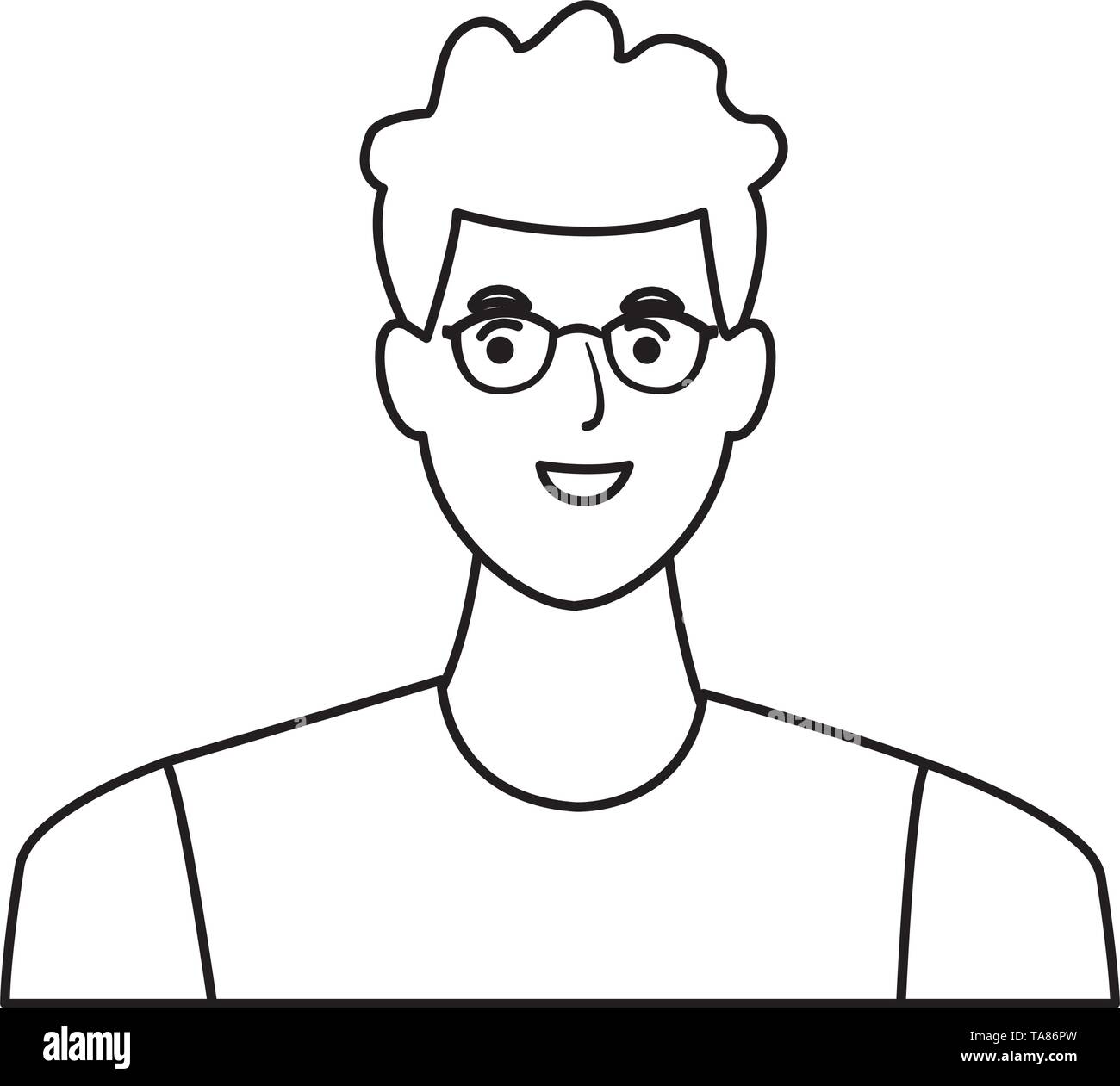 man avatar cartoon character in black and white vector illustration ...