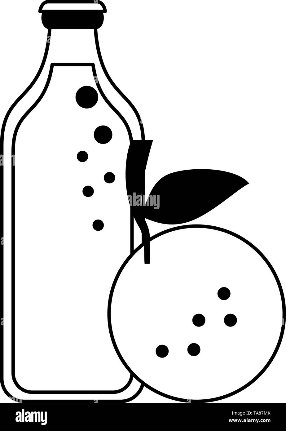 Orange juice bottle and fruit cartoon in black and white Stock Vector Image  & Art - Alamy