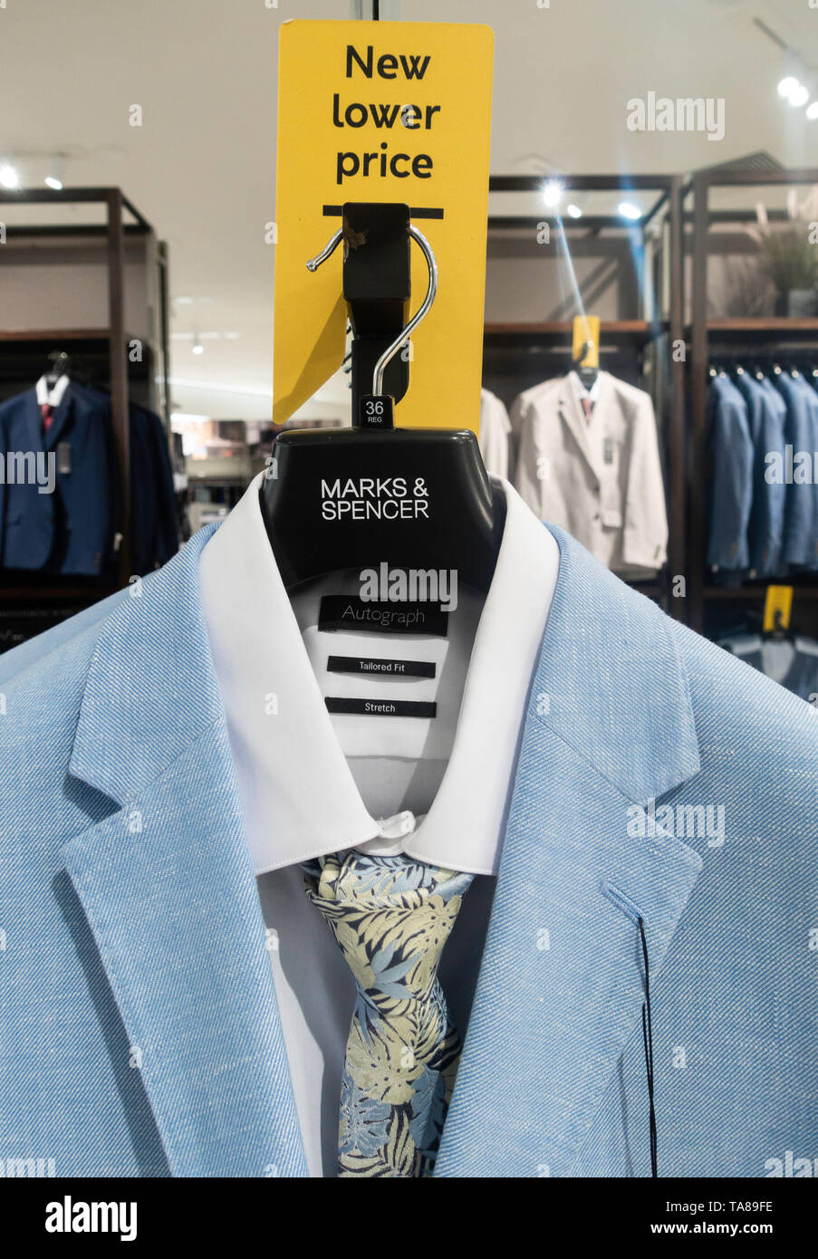 Mens suits in M&S/Marks & Spencer store. UK Stock Photo
