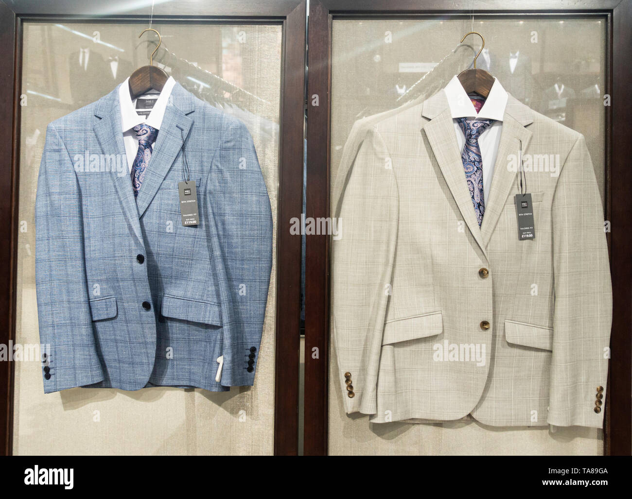 Mens suits in M&S/Marks & Spencer store. UK Stock Photo