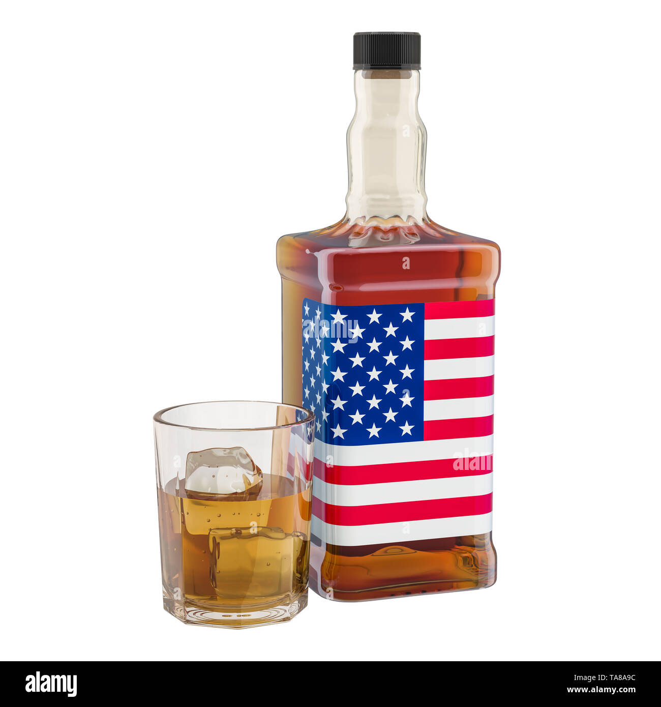 Production and consumption of alcohol drinks in the USA, concept. 3D