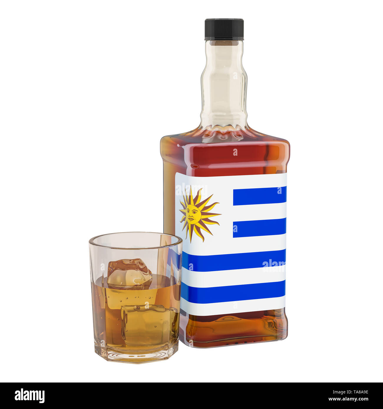 Production and consumption of alcohol drinks in Uruguay, concept. 3D