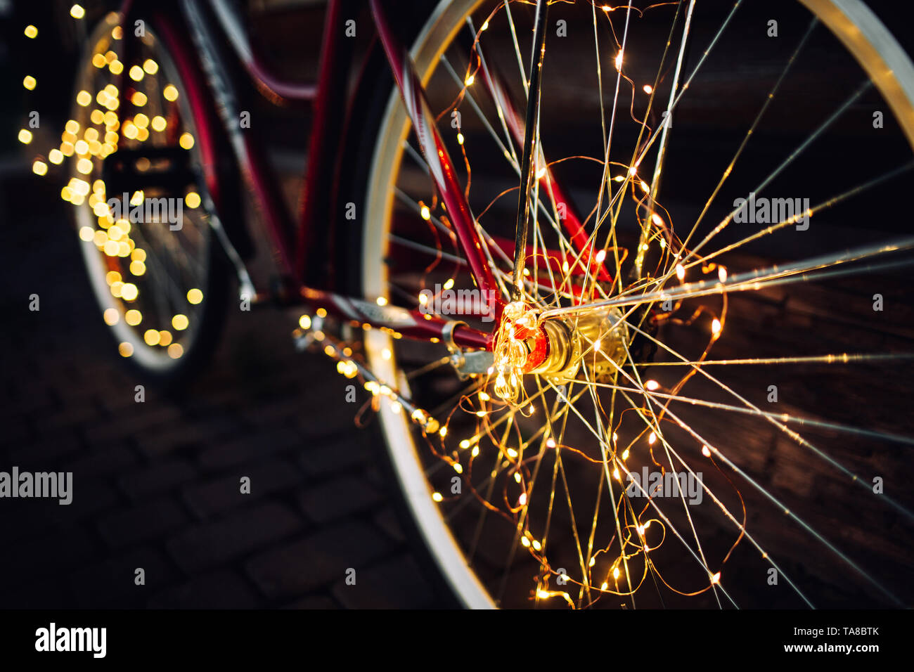 Christmas lights on bike background 
