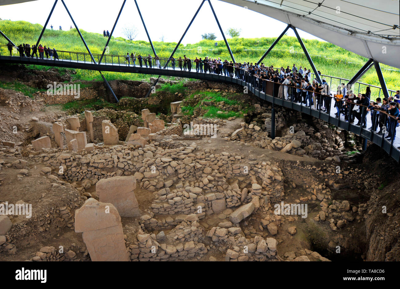 Visitors have view of archaeological excavation of ancient stone ritual ...