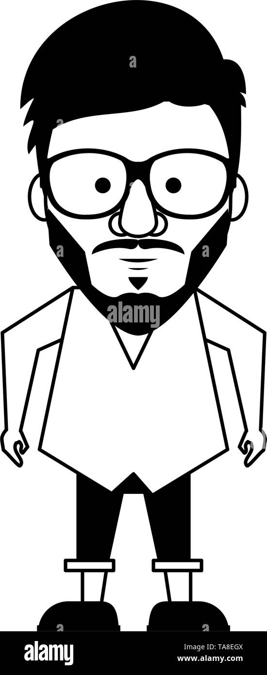 Hipster guy with glasses and mustache in black and white Stock Vector ...