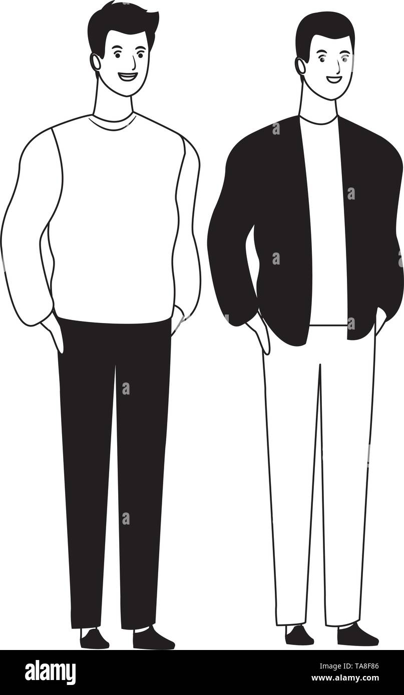 men avatar cartoon character in black and white vector illustration ...