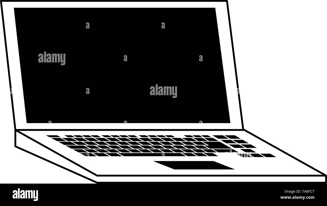 Laptop computer technology isolated symbol in black and white Stock ...