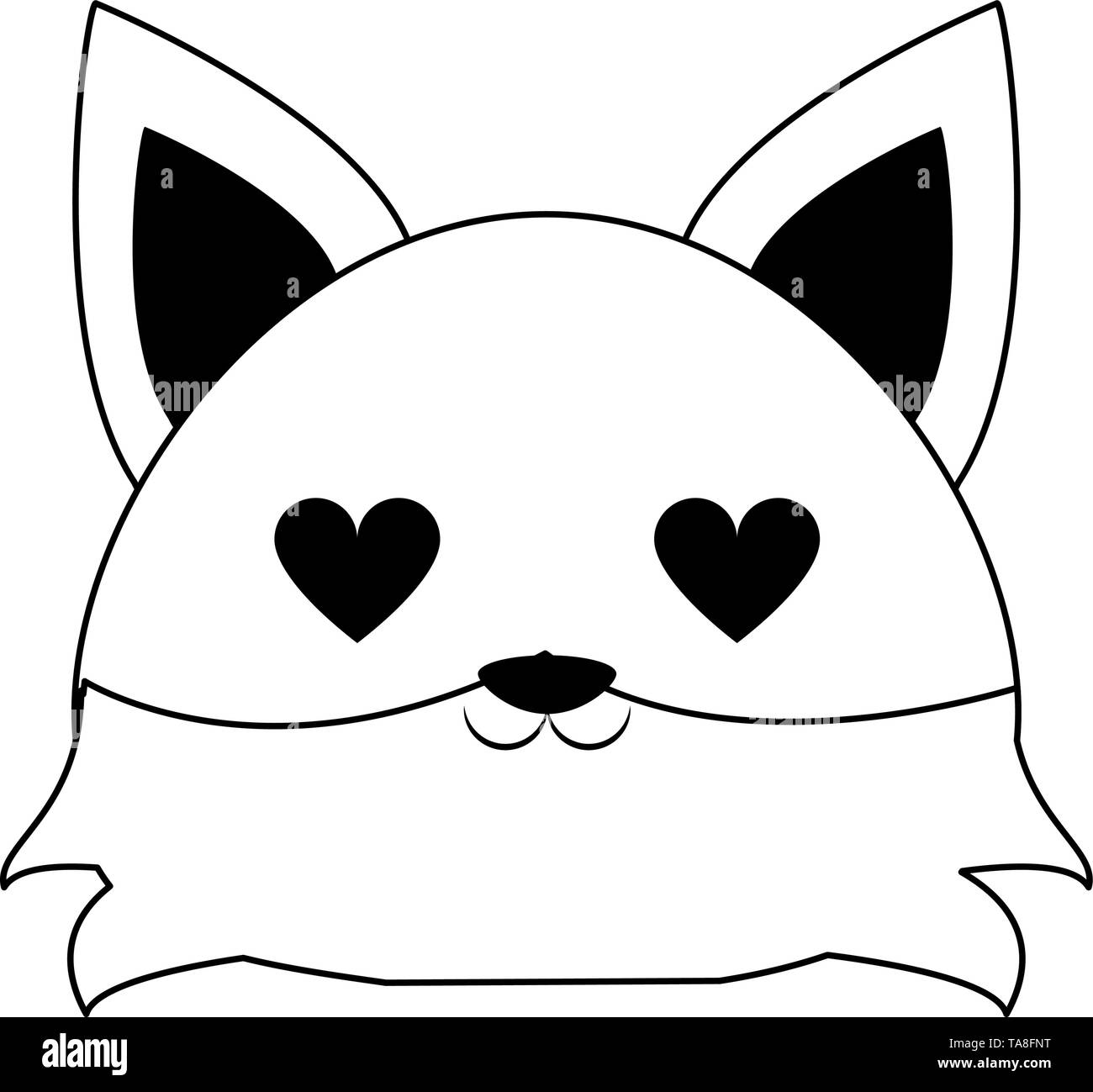 Cute fox animal cartoon in black and white Stock Vector Image & Art - Alamy