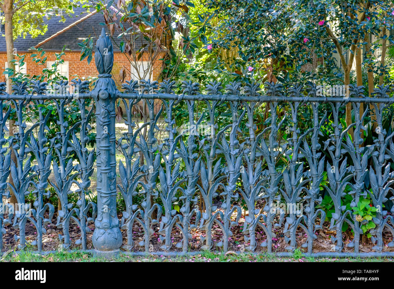 1800's Colonel Short's Villa cornstalk fence on Fourth Street in the Garden District of New Orleans, Louisiana, United States of America. Stock Photo