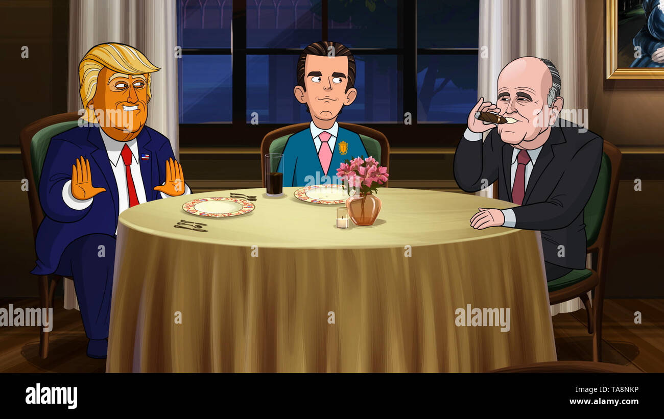 OUR CARTOON PRESIDENT, from left: Donald Trump (voice: Jeff Bergman),  Donald Trump Jr. (voice: Zach Cherry), Rudy Giuliani (voice: James  Adomian), 'The Party of Trump', (Season 2, ep. 202, aired May 19,