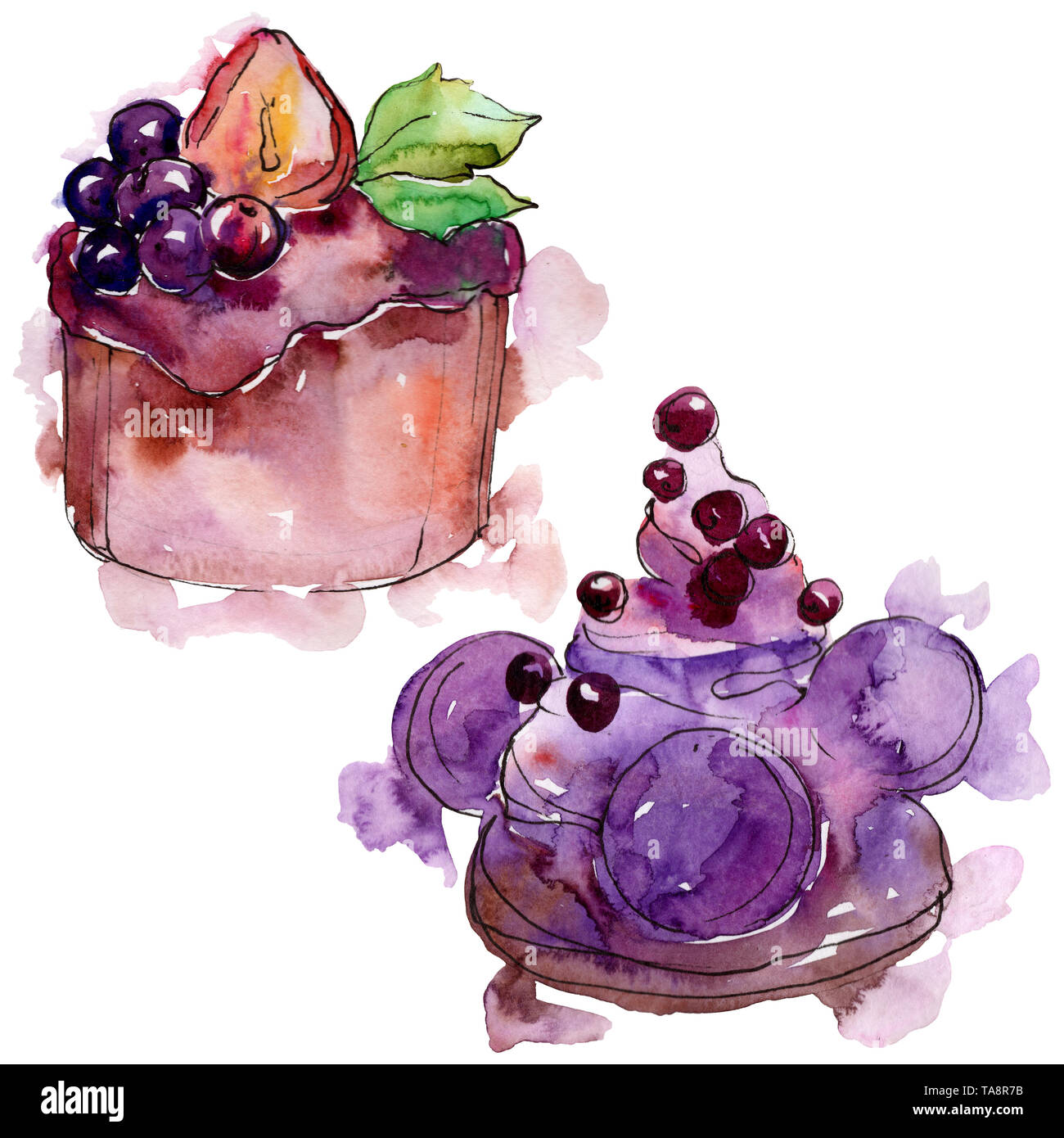 Tasty sweet desserts in a watercolor style. Background illustration set ...