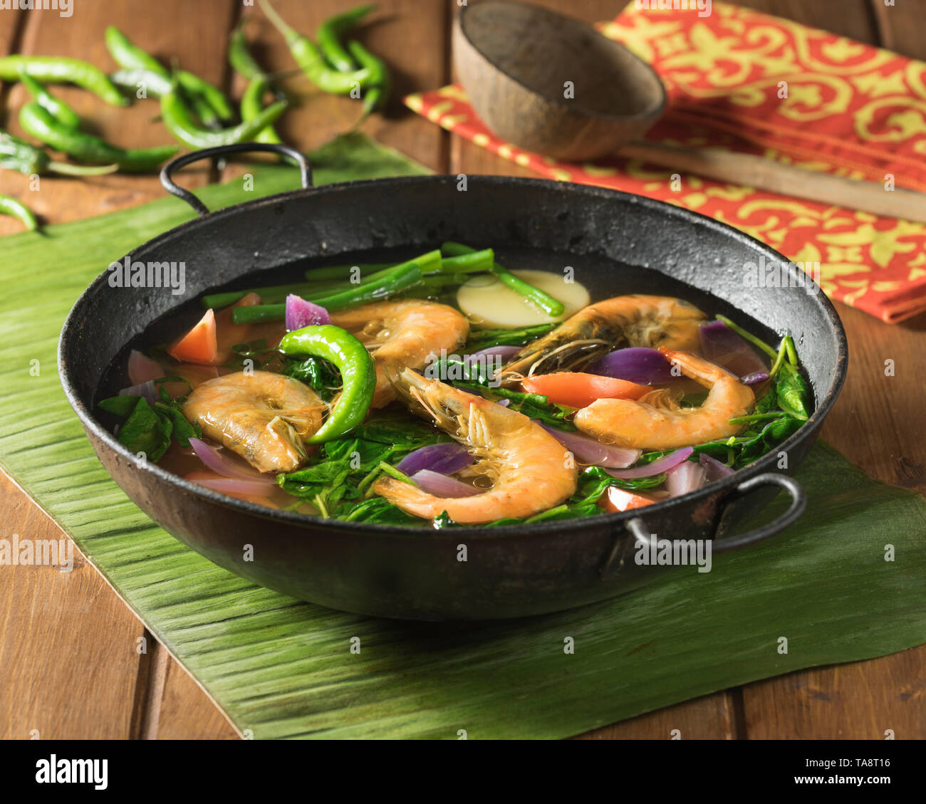 Shrimp Sinigang.  Filipino seafood soup. Philippines Food Stock Photo
