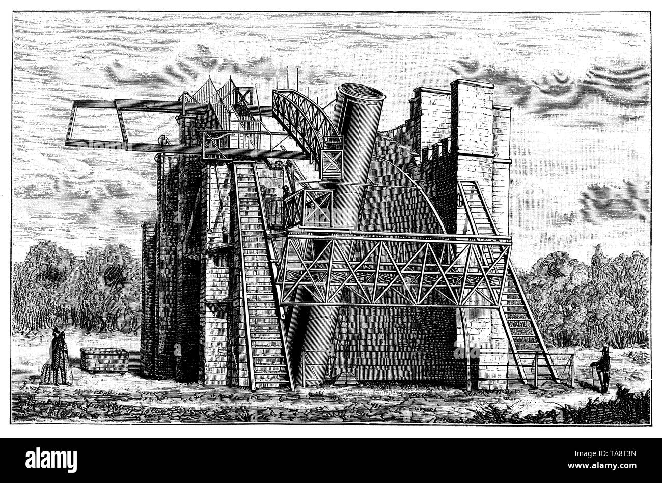 Giant telescope of William Parsons, 3rd Earl of Rosse in Parsonstown near Dublin, ,  (popular science book, 1902) Stock Photo