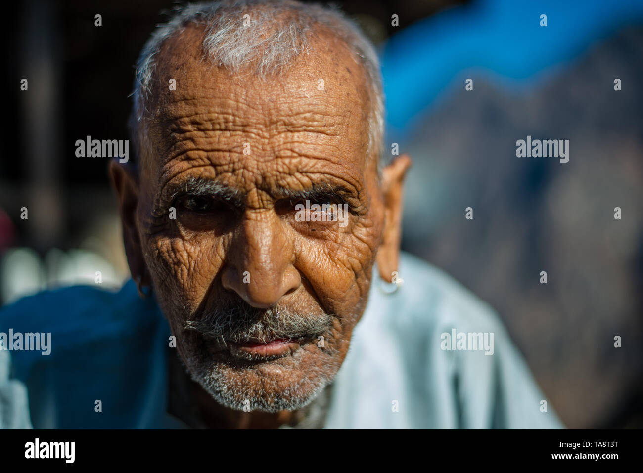 Kullu, Himachal Pradesh, India - January 17, 2019 : Portrait of old man in mountain, Himalayan people Stock Photo