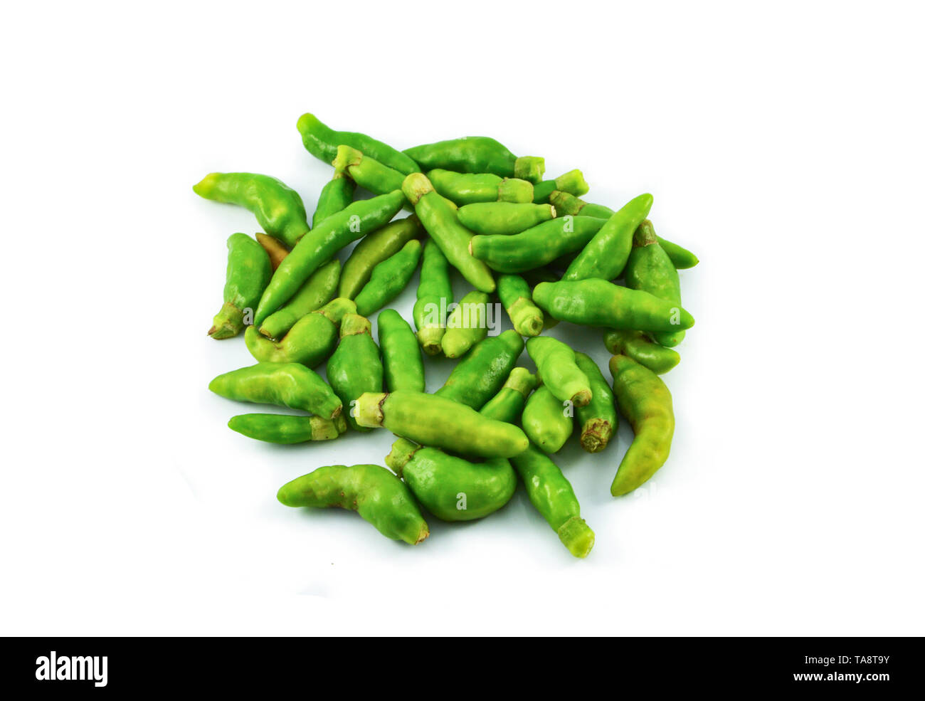 Thai green chilli pepper isolated on white background - other names