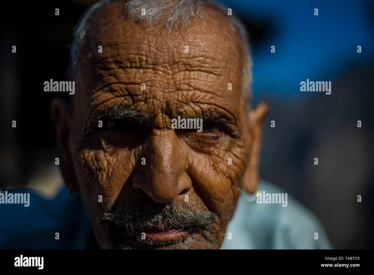 Kullu, Himachal Pradesh, India - January 17, 2019 : Portrait of old man in mountain, Himalayan people Stock Photo