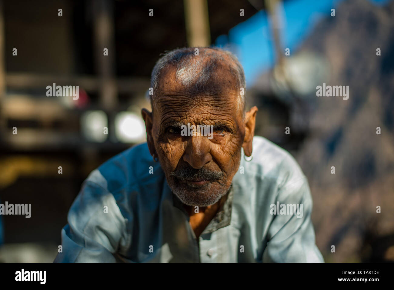 Kullu, Himachal Pradesh, India - January 17, 2019 : Portrait of old man in mountain, Himalayan people Stock Photo