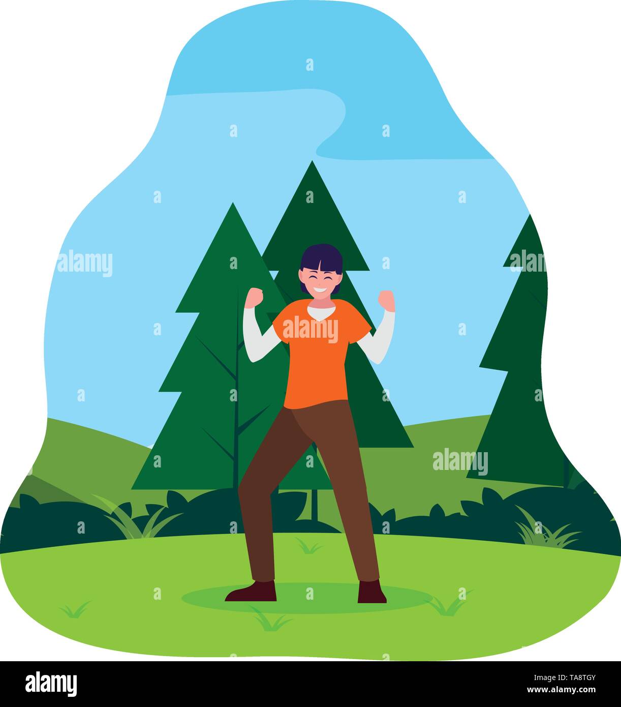 happy young man celebrating in the camp vector illustration design ...