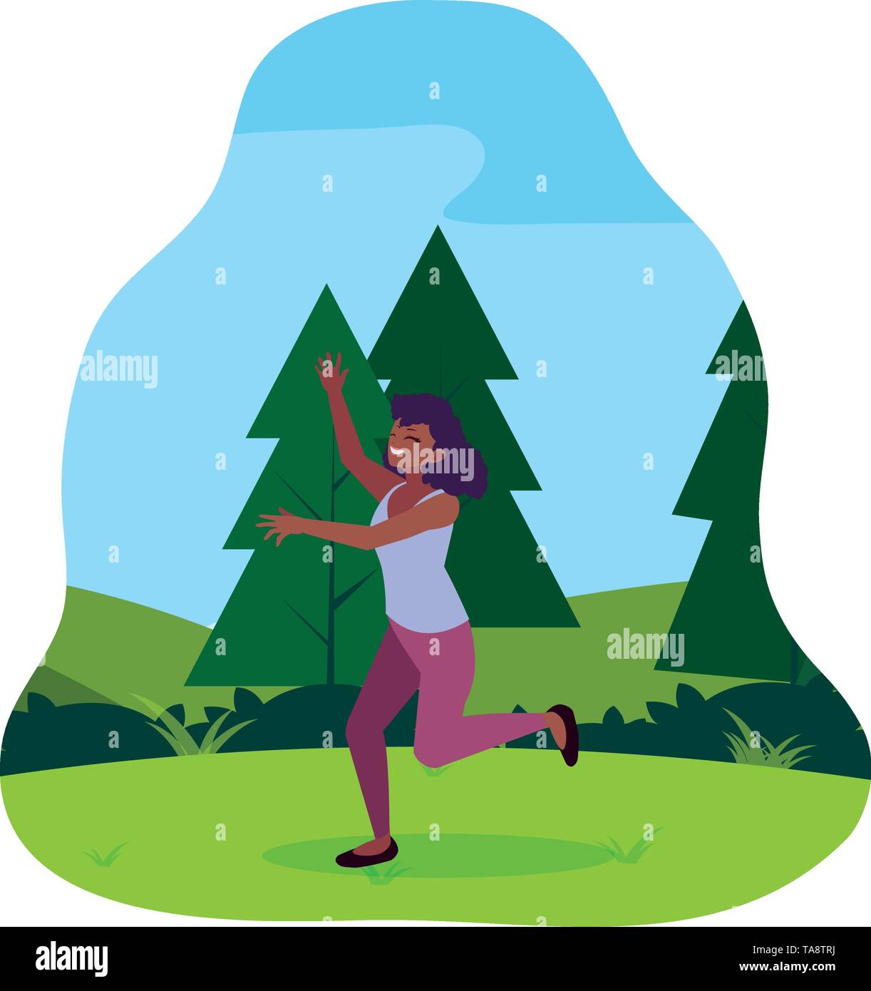 happy afro young woman celebrating in the park vector illustration ...