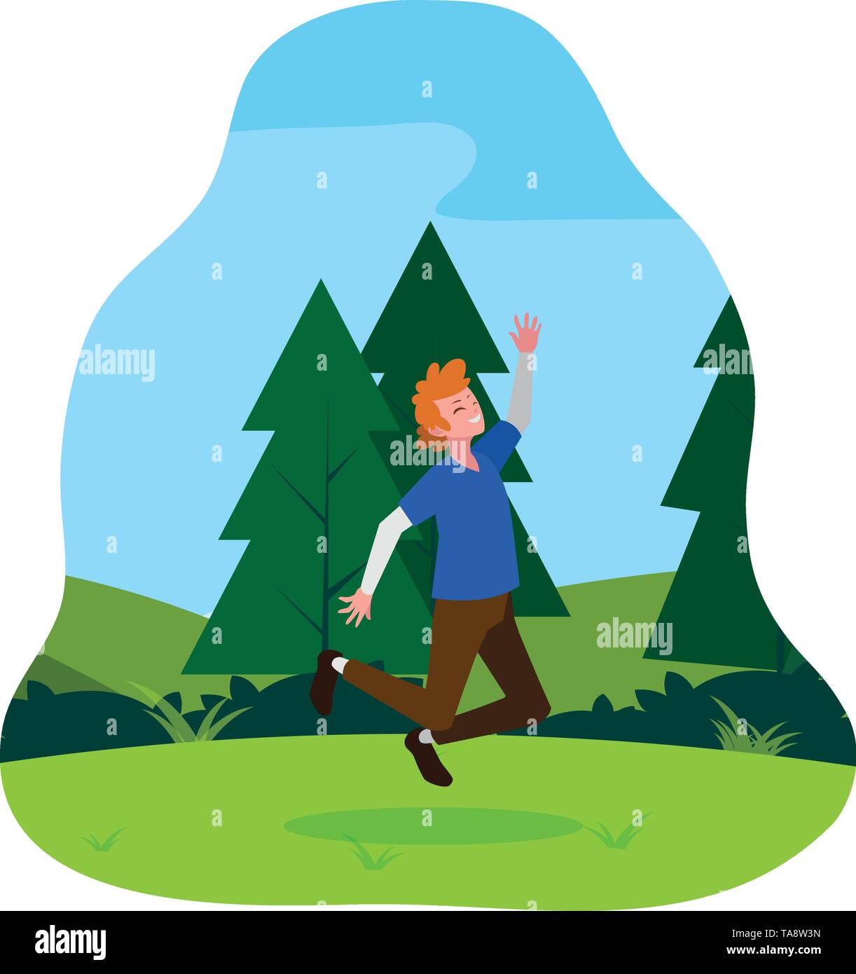 happy young man celebrating in the camp vector illustration design ...