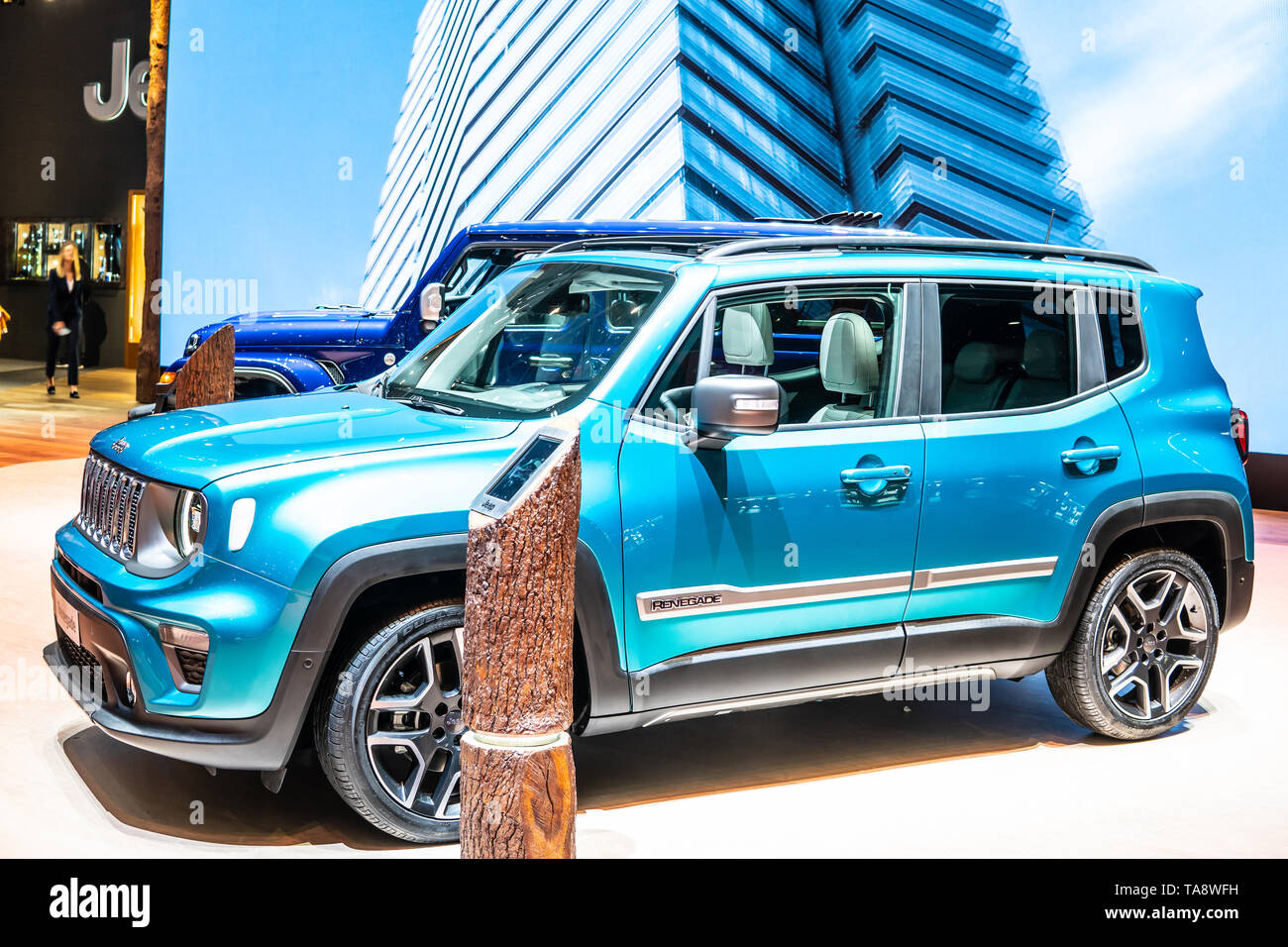 Geneva Switzerland March 06 19 Metallic Blue Jeep Renegade At Geneva International Motor Show Subcompact Crossover Suv Produced By Jeep Stock Photo Alamy