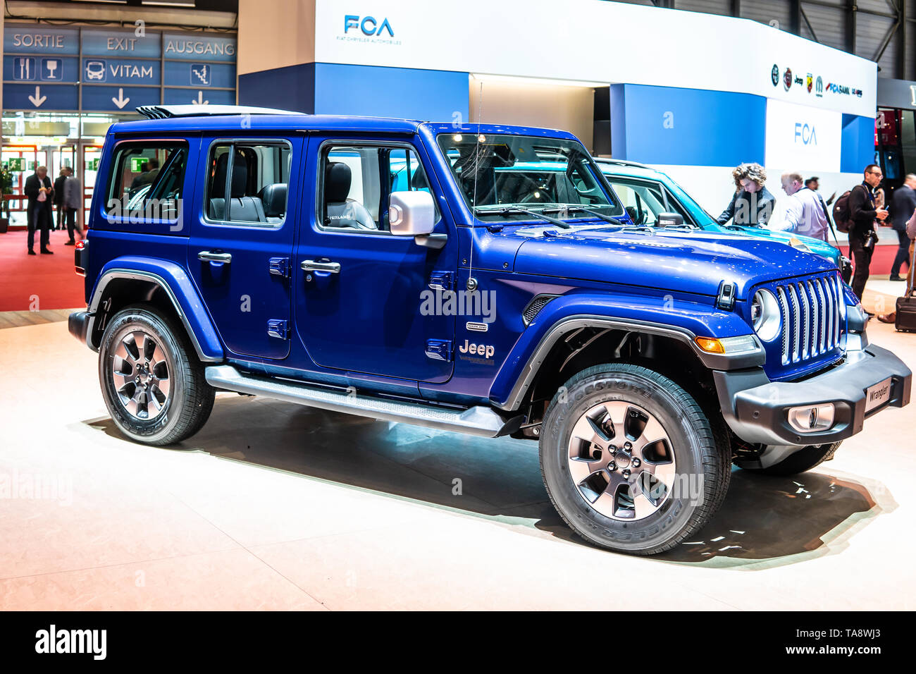 Geneva, Switzerland, March 05, 2019 Jeep Wrangler at Geneva International Motor Show, four