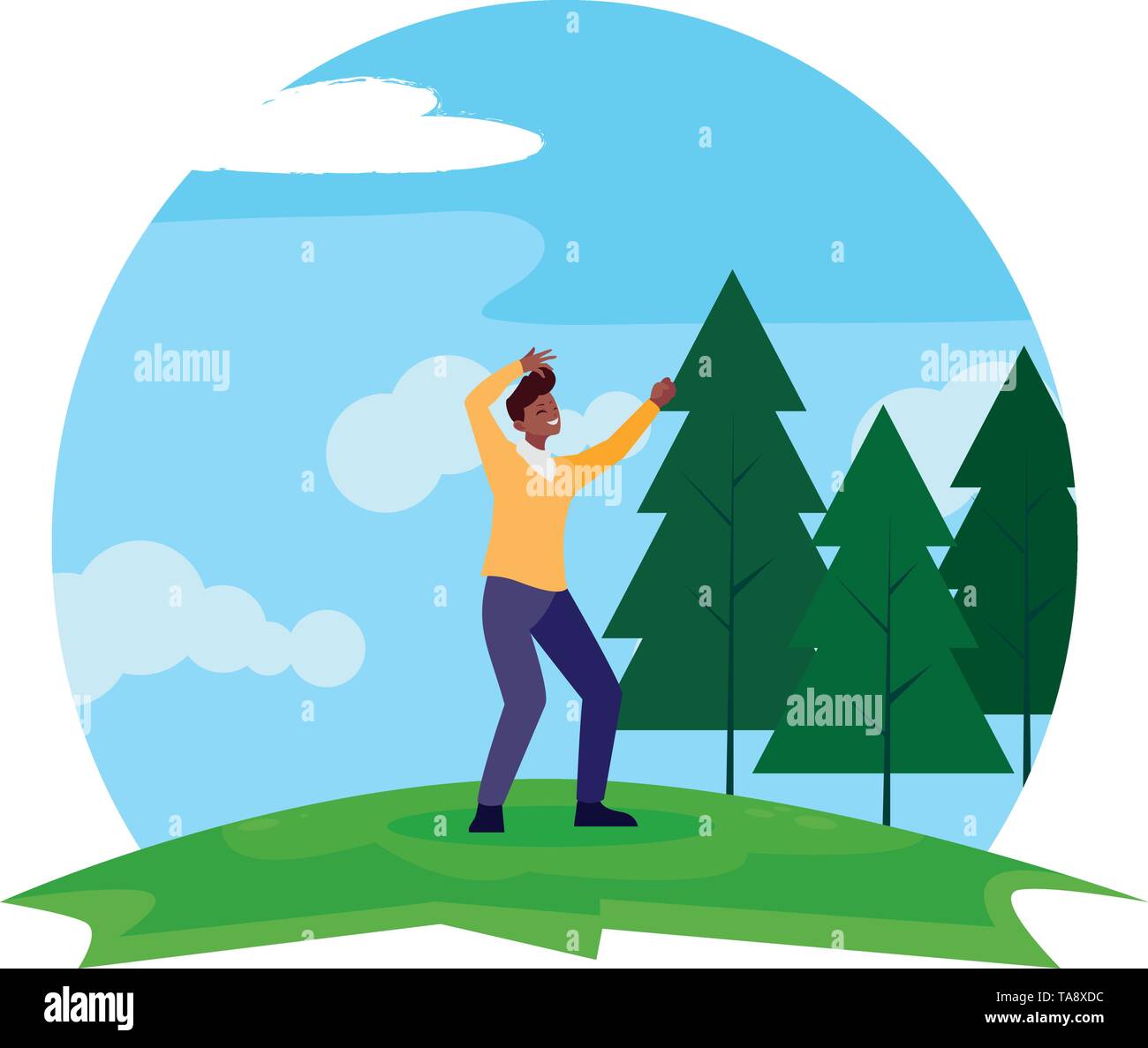 afro young man celebrating in the camp vector illustration design Stock ...