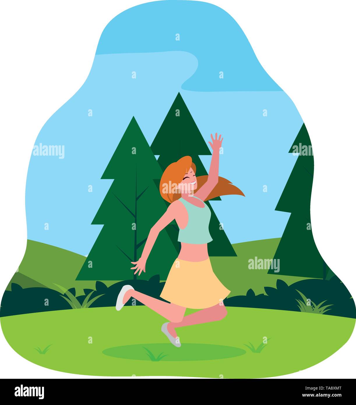 happy young woman celebrating in the camp vector illustration design ...