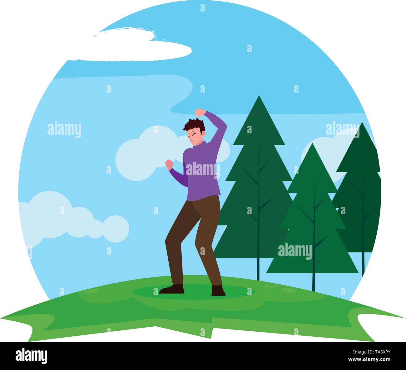 happy young man celebrating in the camp vector illustration design ...