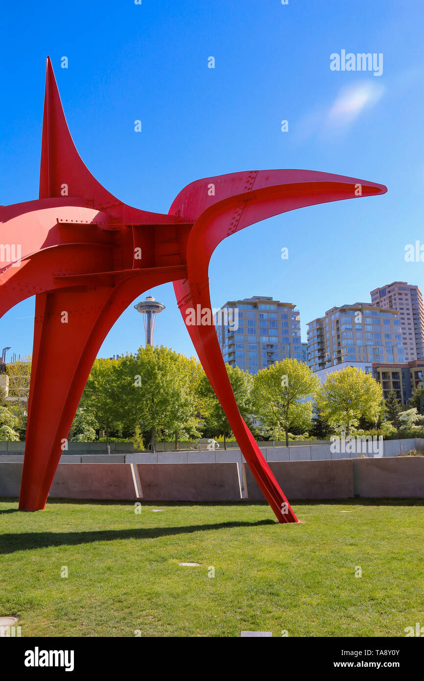 Olympic Sculpture Park and Space Needle, Seattle Stock Photo