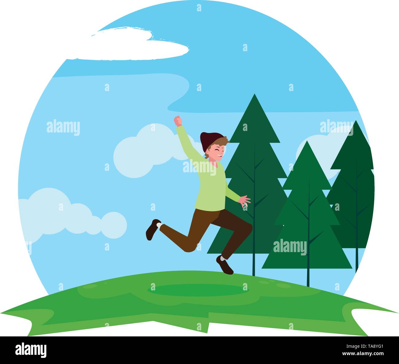 happy young man celebrating in the camp vector illustration design ...