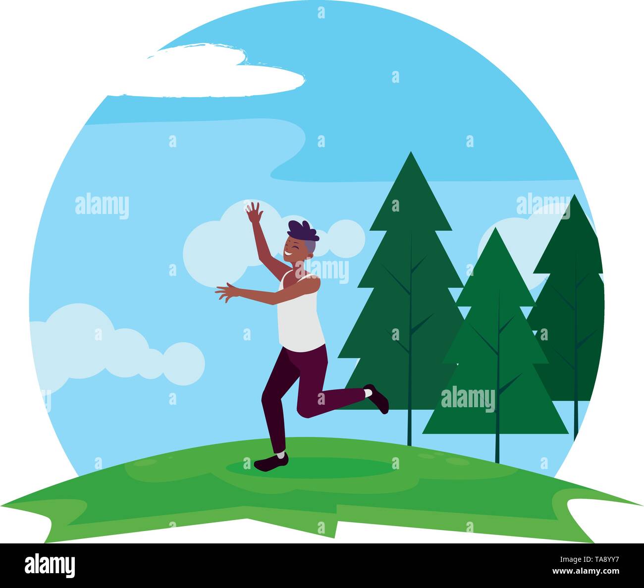afro young man celebrating in the camp vector illustration design Stock ...