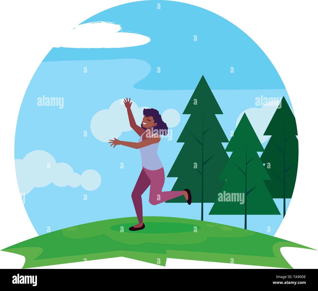 happy afro young woman celebrating in the park vector illustration ...
