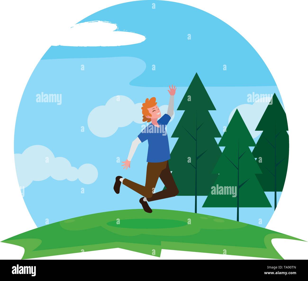 happy young man celebrating in the camp vector illustration design ...