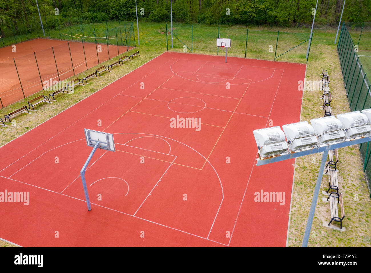 Basketball court, Top view of court and baseline, template for