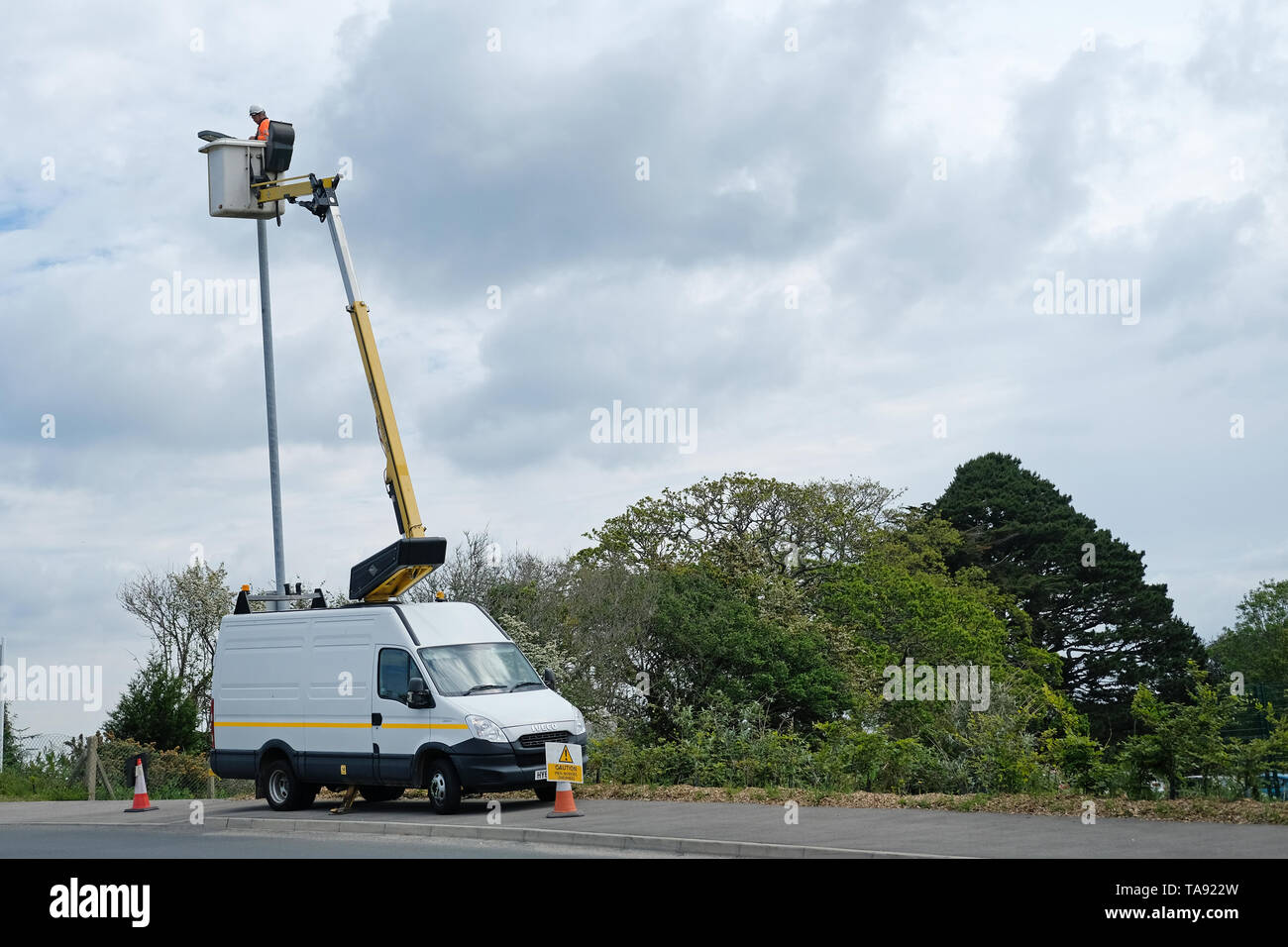 Street light maintenance in Falmouth, Cornwall. Stock Photo