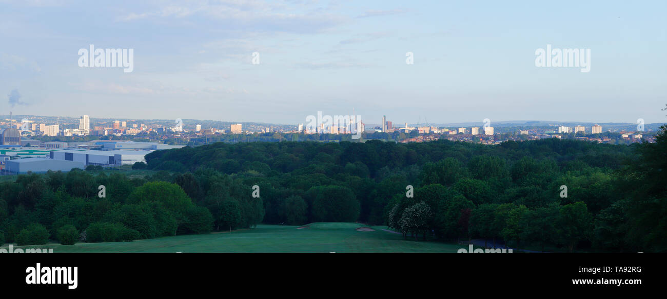 Leeds skyline panorama from Temple Newsam in Leeds Stock Photo