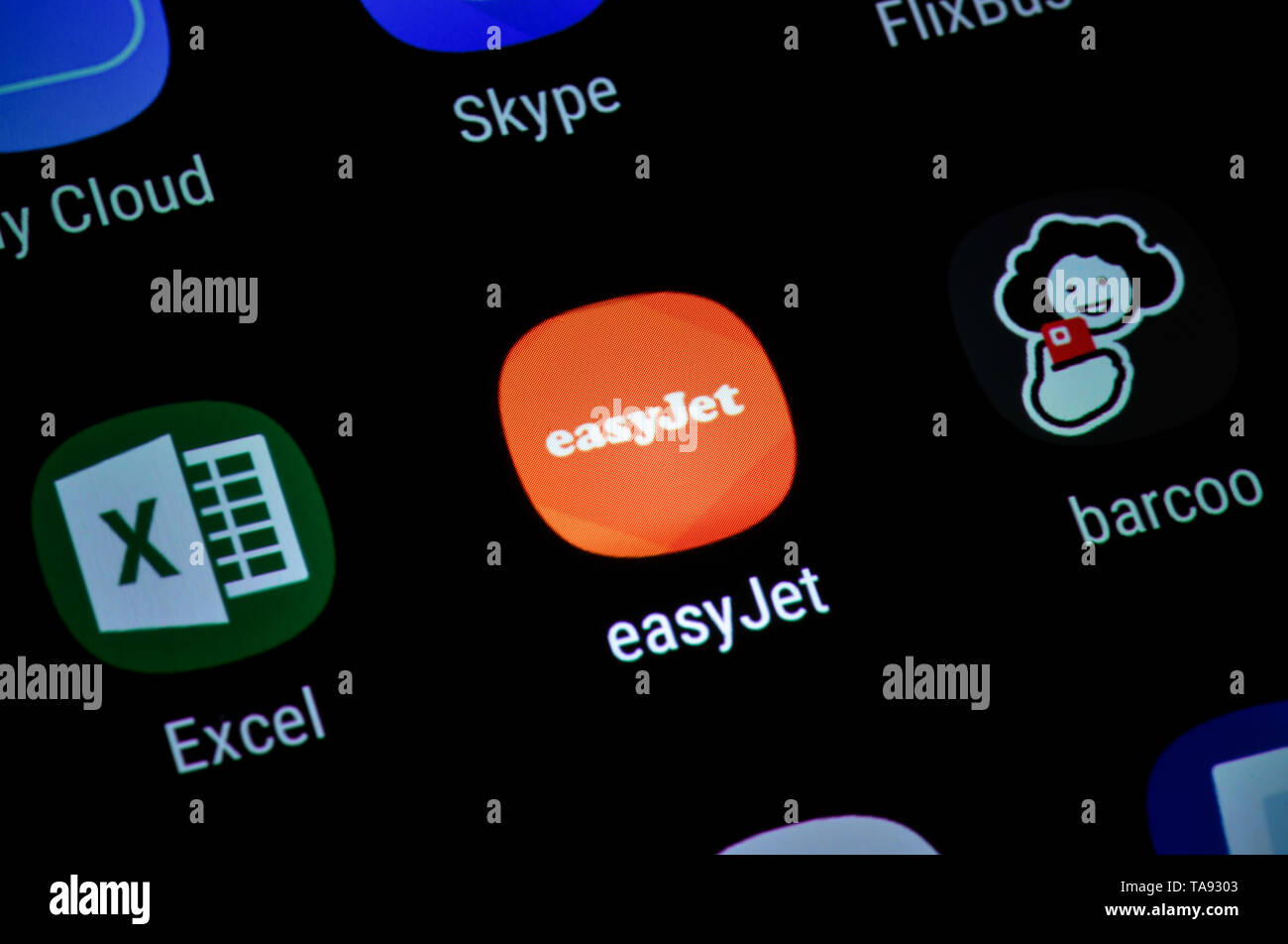 Smartphone, display, ext., easy jet, Display, App, easyjet Stock Photo