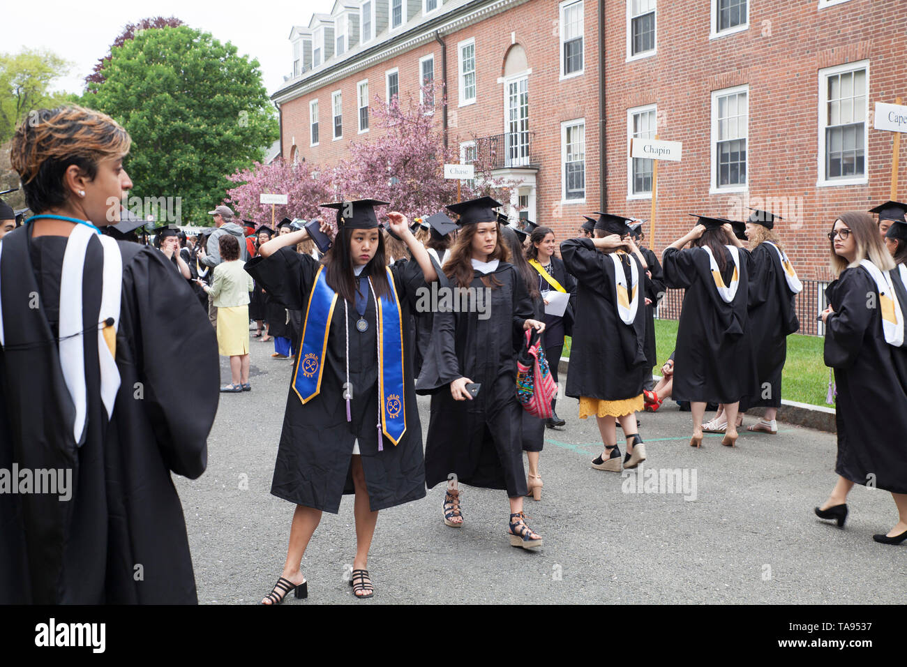 Students lining up for procession for graduation at Smith College in